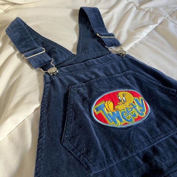 Vintage 90s/early 2000s Navy Blue Tweety Bird Overalls Looney Tunes Adult XS - Picture 4 of 8